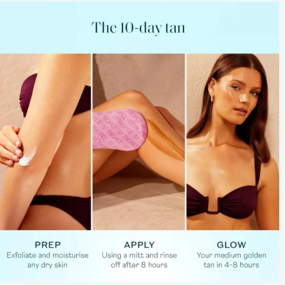 St.Tropez Cherry Macaron Self Tan 3 piece set cruelty free- pink/blue
